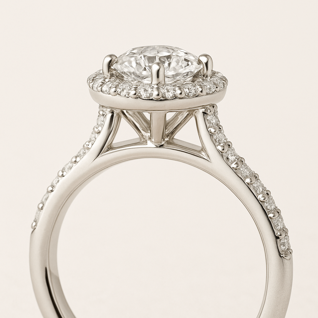 Halo Round Brilliant Engagement Ring by ZALXNDRA