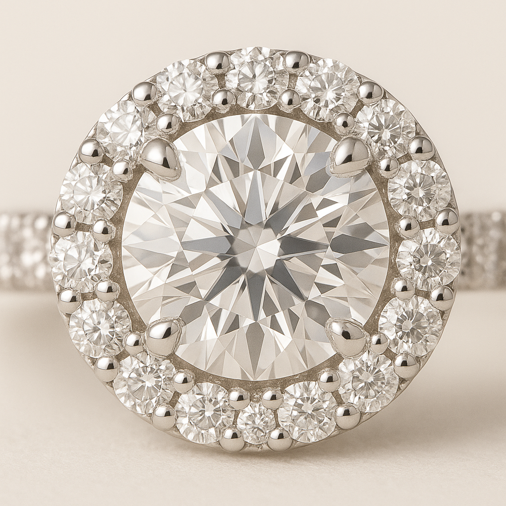 Halo Round Brilliant Engagement Ring by ZALXNDRA