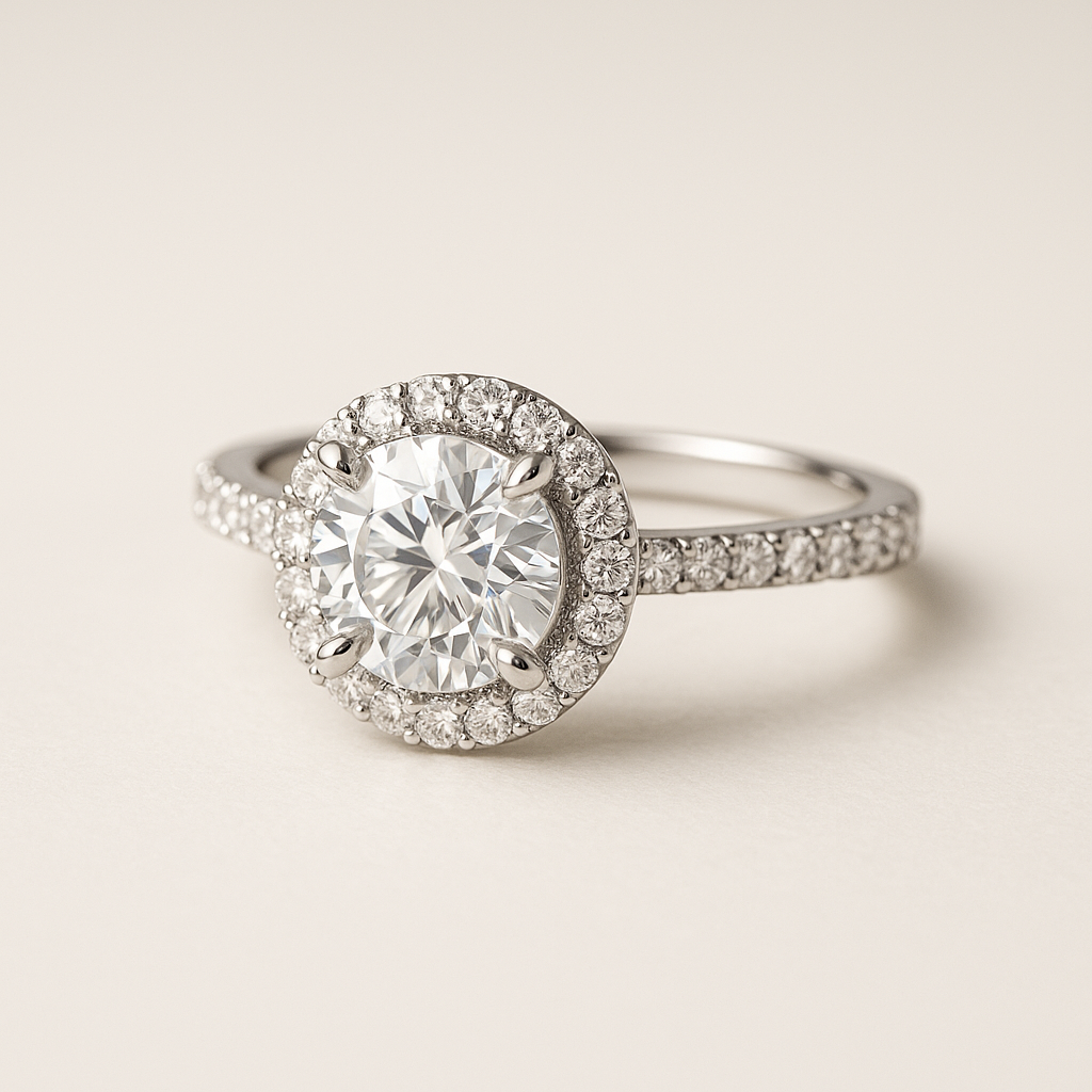 Halo Round Brilliant Engagement Ring by ZALXNDRA