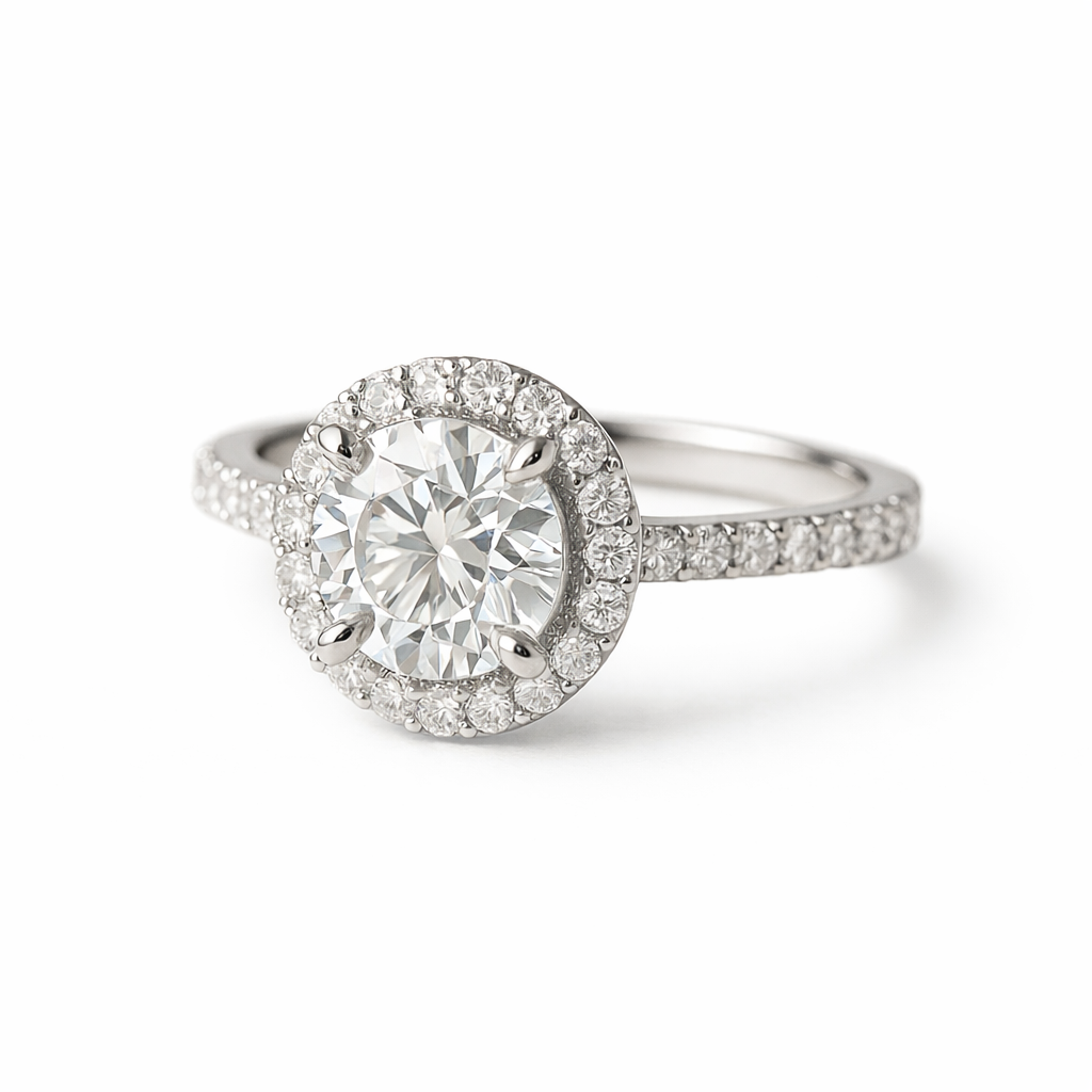 Halo Round Brilliant Engagement Ring by ZALXNDRA