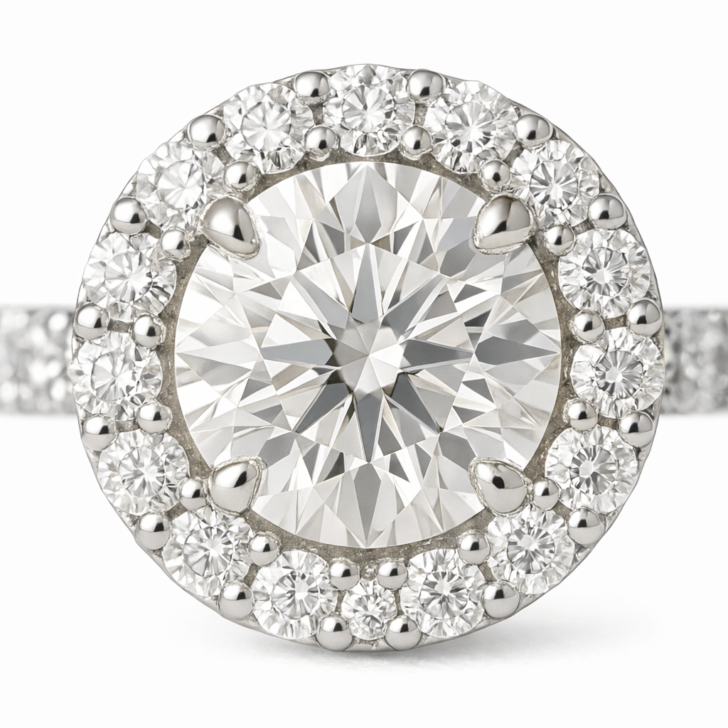 Halo Round Brilliant Engagement Ring by ZALXNDRA