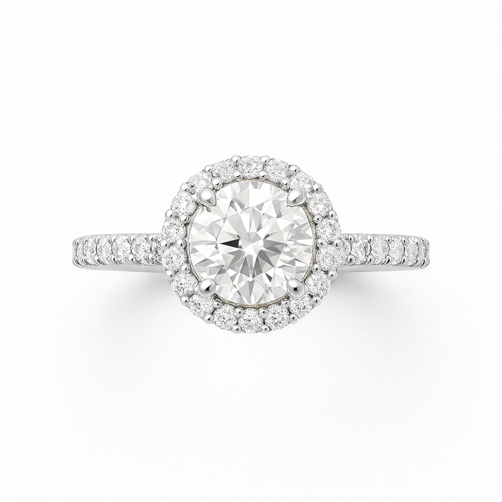 Halo Round Brilliant Engagement Ring by ZALXNDRA