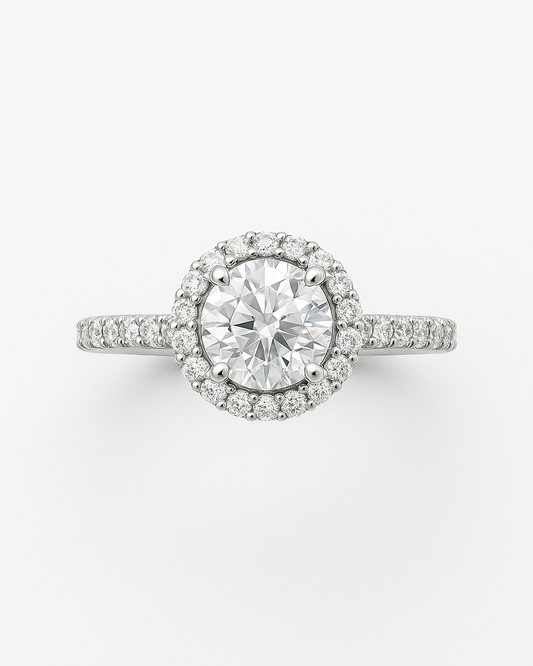 Halo Round Brilliant Engagement Ring by ZALXNDRA